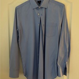 J. Crew Men's Blue and White Pinstripe Dress Shirt